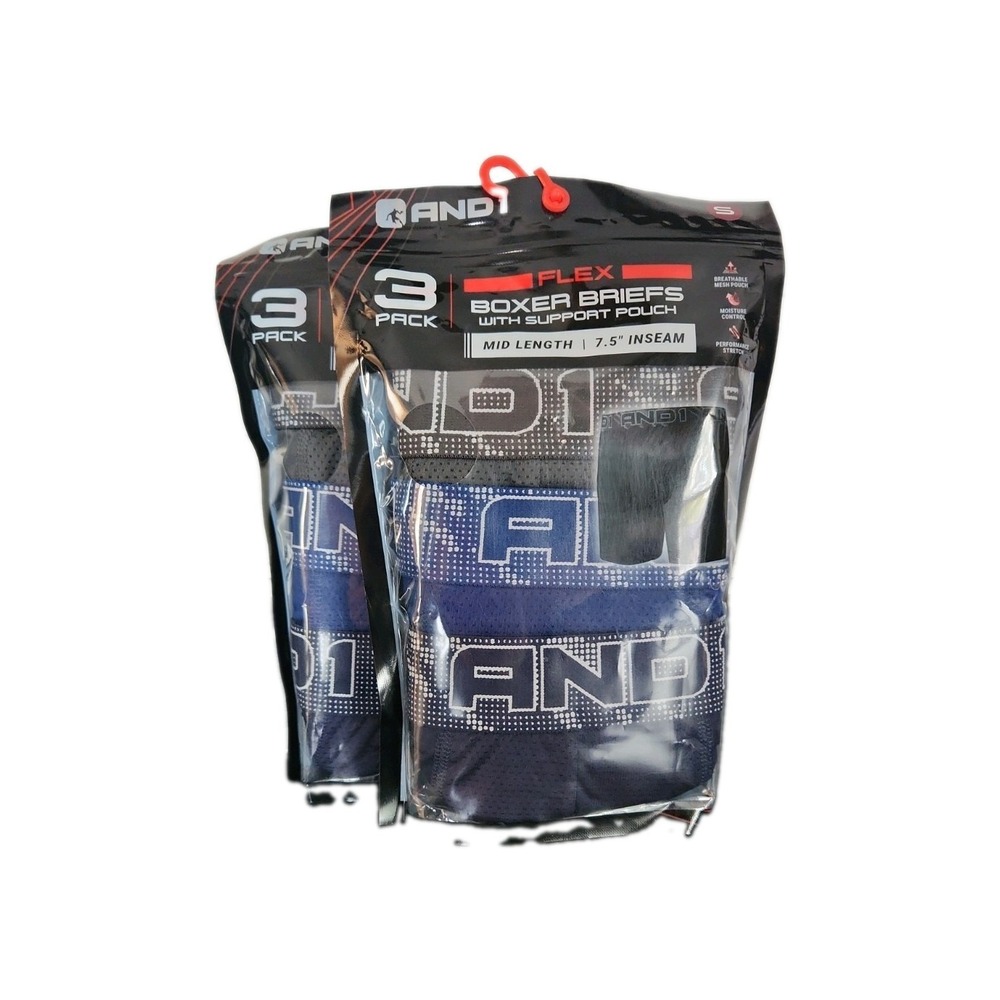 AND1 Flex Boxer Briefs 3 Pack -2 Count Mens SM 28-30 Blue Grey Black 7.5 Inseam